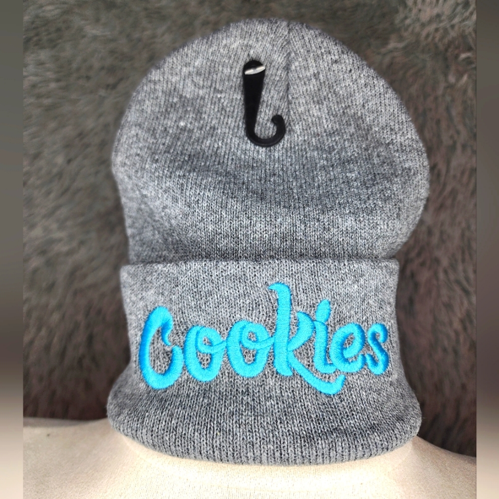 Cookies Emroidered Small Gray and Blue Knit Beanie